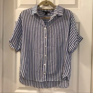Forever 21 Oversized Blue White Stripe Top Size S